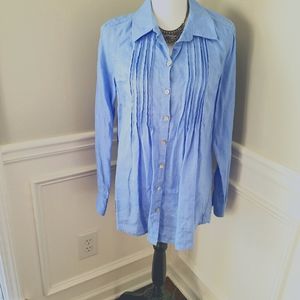 ORVIS Women Blue 100% Linen Long Sleeve Shirt Sz 8